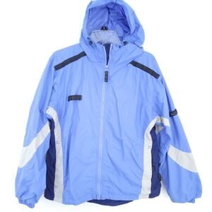 Columbia Women Windbreaker Packable Vented Blue Medium Hooded Lightweight Jacket